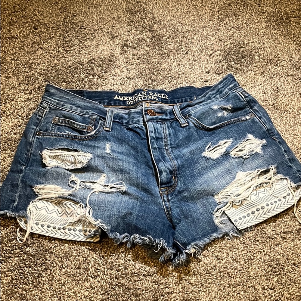 American Eagle Outfitters Blue Distressed Jean Shorts
